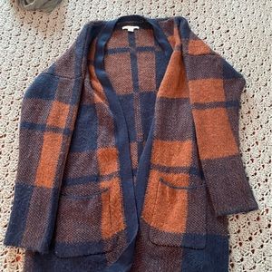Blue and orange flannel pattern cardigan